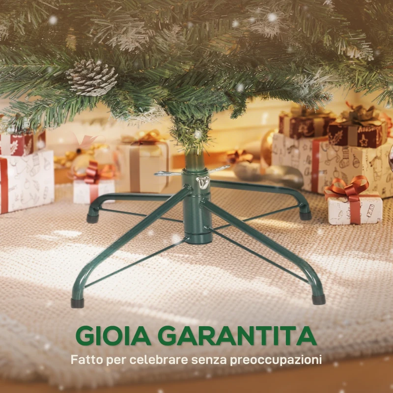 HOMCOM Albero di Natale Alto 150 cm da Interno con 398 Rami, Pigne e Bacche Rosse, Base in Metallo, Verde