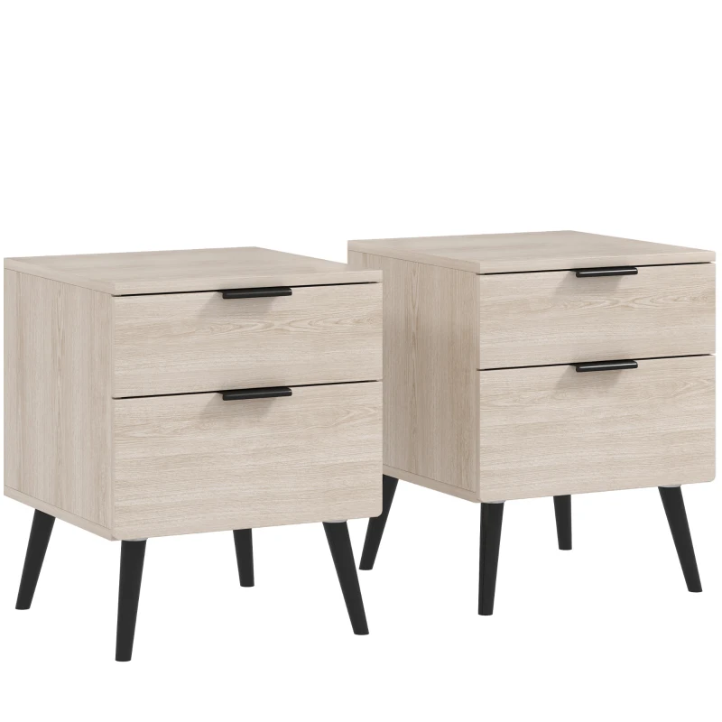 HOMCOM Conjunto de 2 Mesas de Cabeceira Mesa de Cabeceira Estilo Nórdico Moderno com Gaveta de Dois Níveis 40x40x50 cm Carvalho