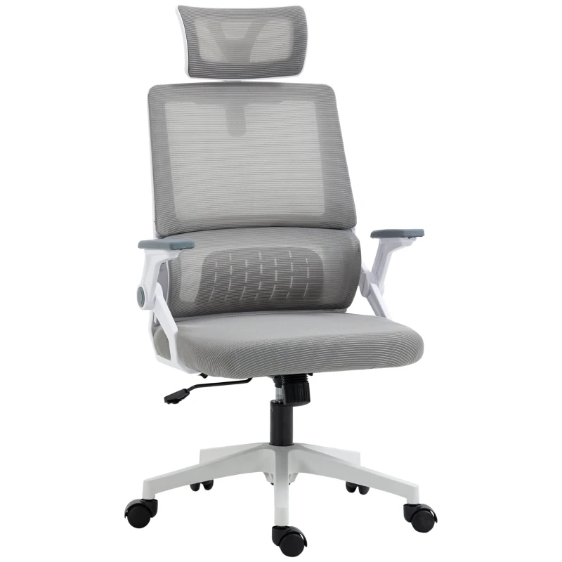 Vinsetto Scaun de birou reglabil material plasa din poliester spatar ergonomic inclinabil pivotant Gri