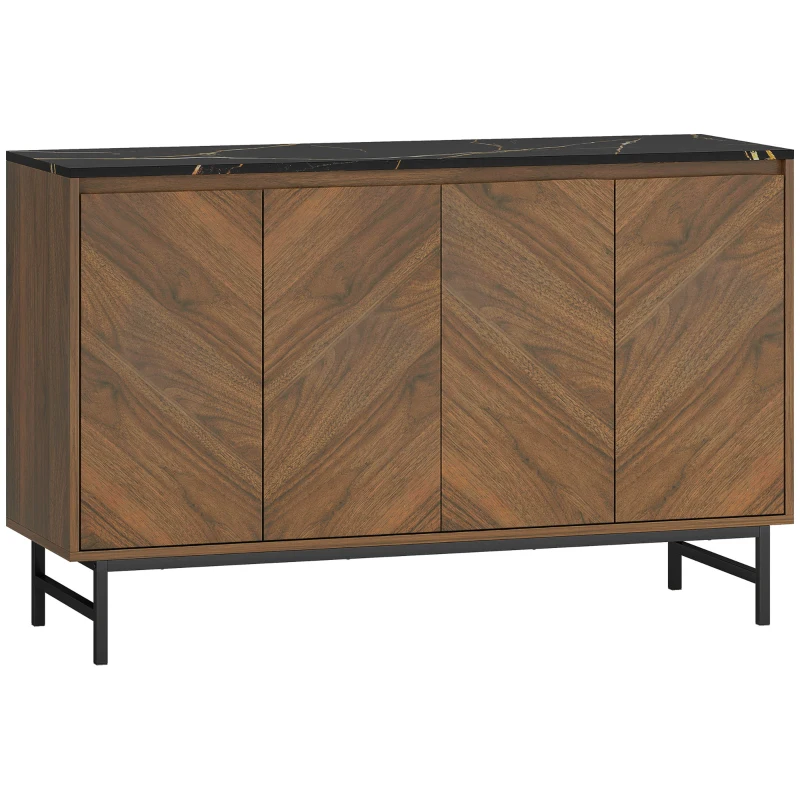 HOMCOM TV-Möbel, TV-Ständer mit 4 Türen, Marmoroptik-Platte, verstellbaren Regalen, 120x39x76cm, Nussbaum