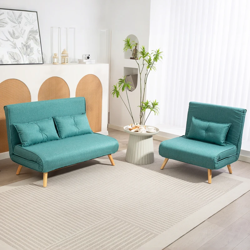 HOMCOM Poltrona Cama Conversível 1 Lugar Sofá-Cama 4 em 1 com Encosto Ajustável em 5 Posições Travesseiro Incluído Verde