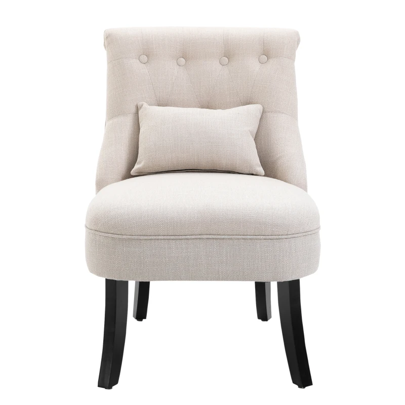 HOMCOM Fotoliu moale cu perna pentru spate, pentru citit si odihna, material textil in aspect de in, 52,5 x 69 x 77 cm, Alb crem