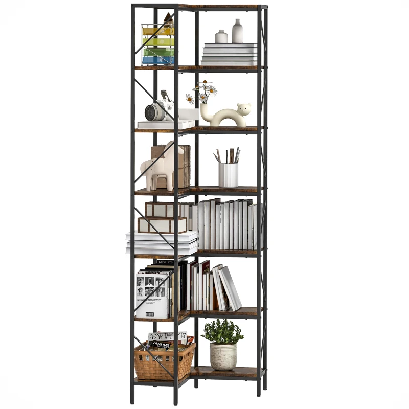 HOMCOM Estante de Canto de 7 Níveis Industrial com Prateleiras 60x60x198 cm Marrom Rústico