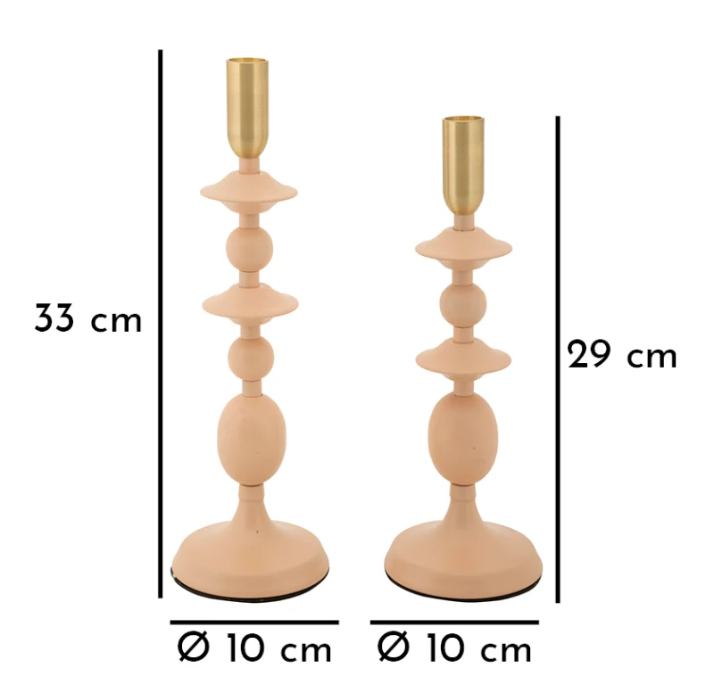 Mauro Ferretti Set Suport Lumanare Gemini Roz 2 Bucati Cm Ø10X29-10X31