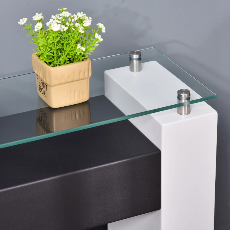 HOMCOM Lareira a Bioetanol Queimador 1,5 L Prateleira de Armazenamento em Vidro Temperado 3H Combustão 60x20x79 cm Aço Preto e Branco