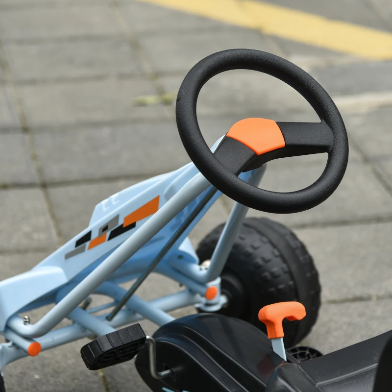 HOMCOM Go-Kart cu pedale și frână manuală, scaun reglabil, pedală, marsarier, kart cu lanț, vehicul pentru copii, jucărie auto-pedalier pentru copii de la 3 ani Albastru deschis