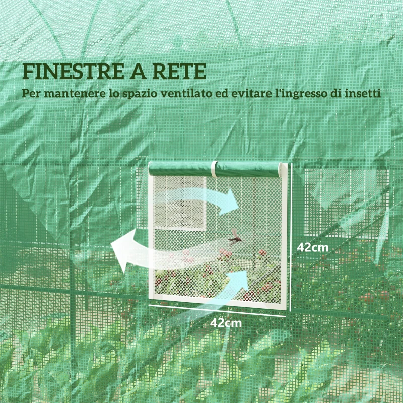 Outsunny Serra da Giardino Telaio in Acciaio e 4 Finestre in PE 2.5x2x2m, Verde