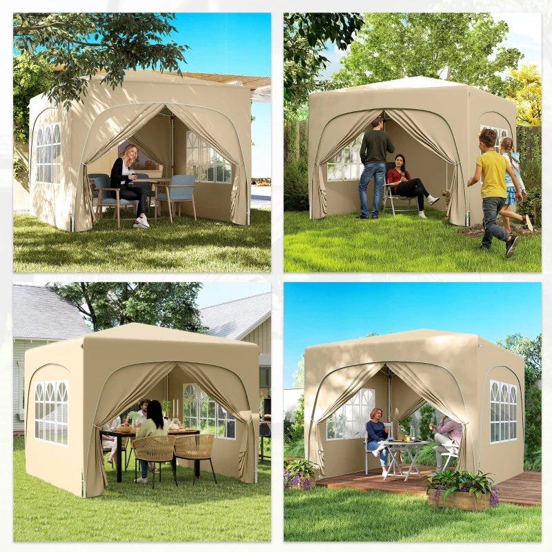 Outsunny Pavilion Barnum Cort pliant pentru recepții 3 x 3 x 2,73 m cu ferestre + Geantă de transport nisip