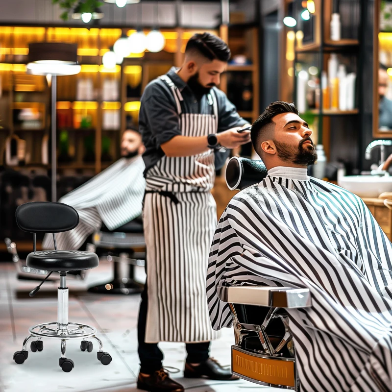 HOMCOM Tabouret cu role, scaun de masaj cu înălțime reglabilă 70-86 cm și spătar, pivotant 360°, negru