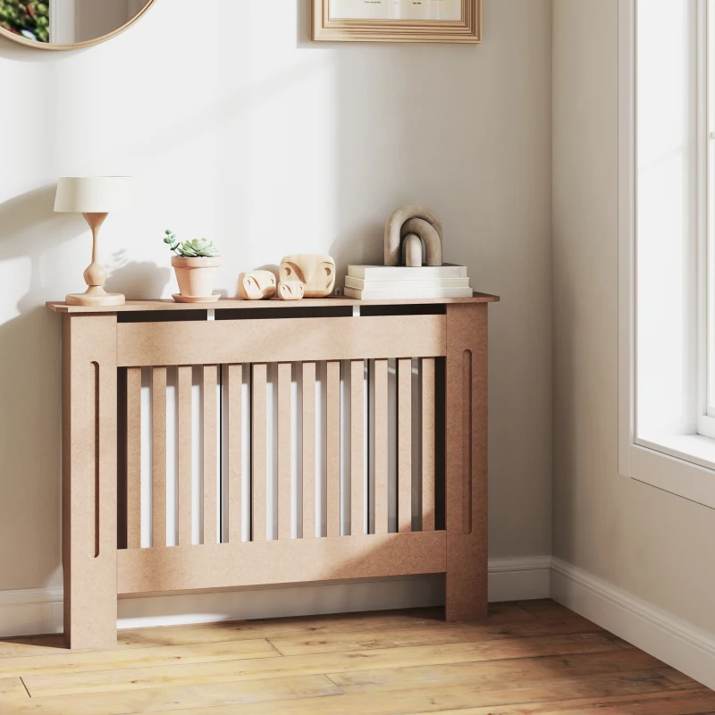 HOMCOM Cubre Radiador Cubierta para Radiador cu Dispozitiv Anti-Întrăinare Design Modern 112x19x81 cm Lemn Natural