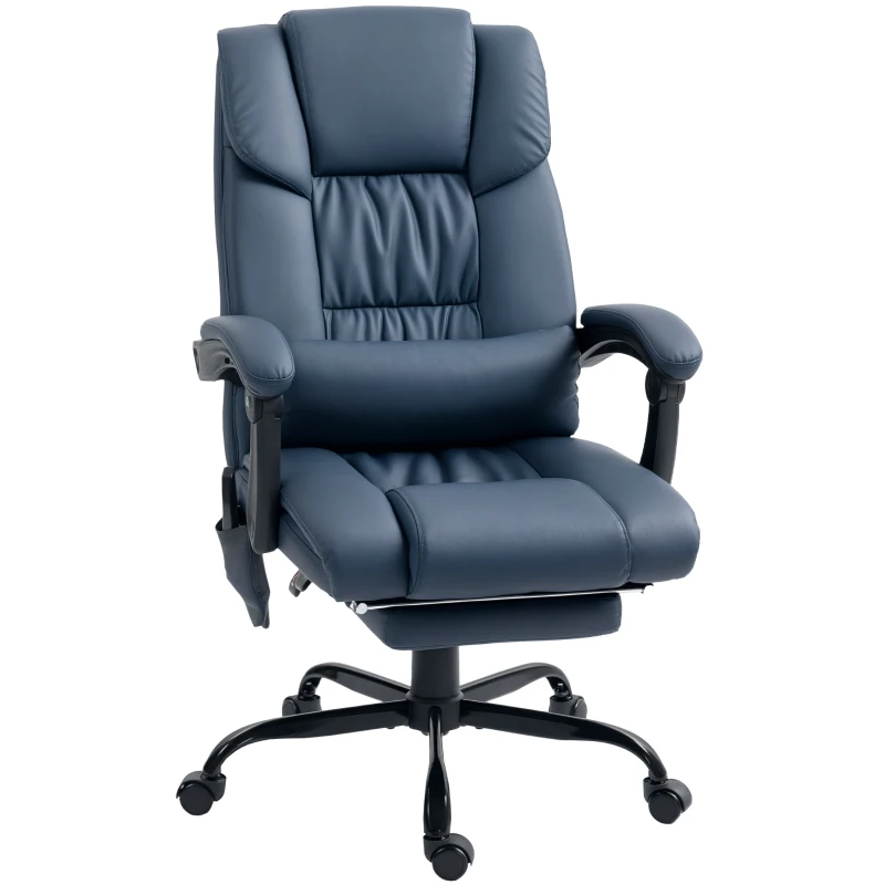Vinsetto Fauteuil de bureau massant, repose-pied, hauteur réglable, dossier inclinable, télécommande filaire, 66x75x122cm, bleu