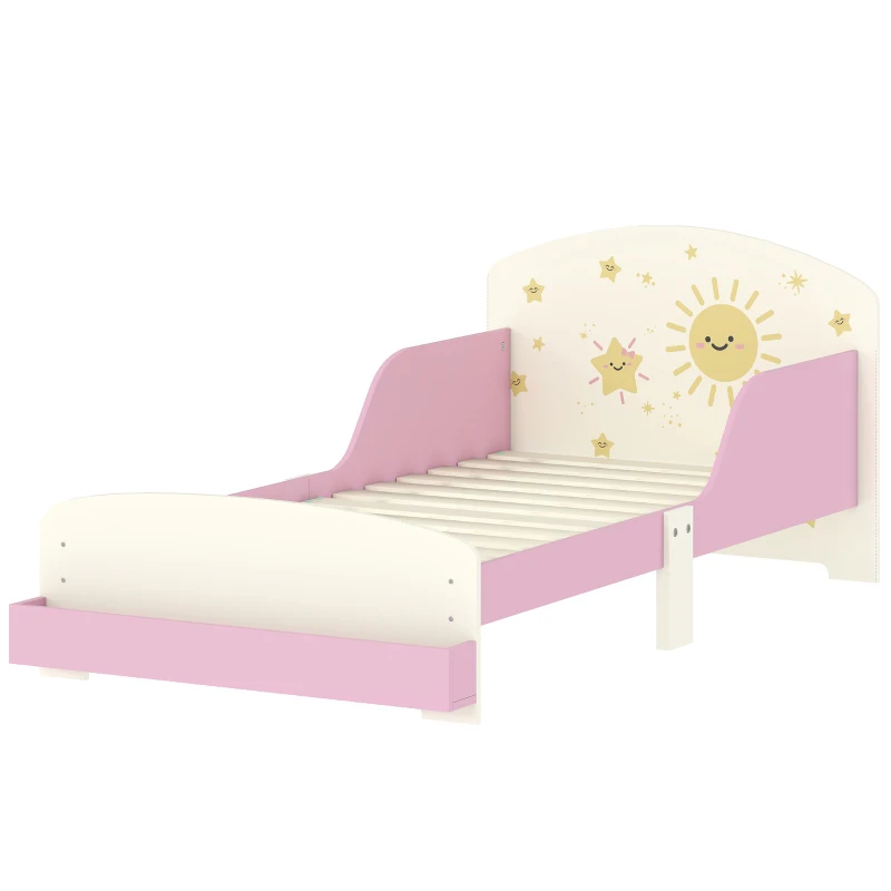 AIYAPLAY Lit pour Enfants 3-8 Ans Bas en Bois avec Espace de Rangement et Côtés, 150x77x60 cm, Rose