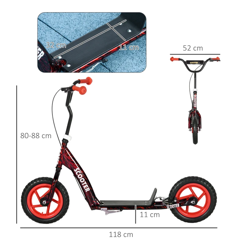 AIYAPLAY Trotinetă patinetă scuter copii roți mari de la 6 la 12 ani înălțime reglabilă frână spate scara roșu