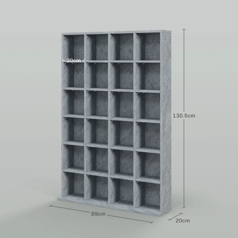 HOMCOM Mobilier de depozitare multimedia 480 CD-uri/312 DVD-uri - bibliotecă din lemn cu rafturi reglabile, 89 x 130,5 cm, gri