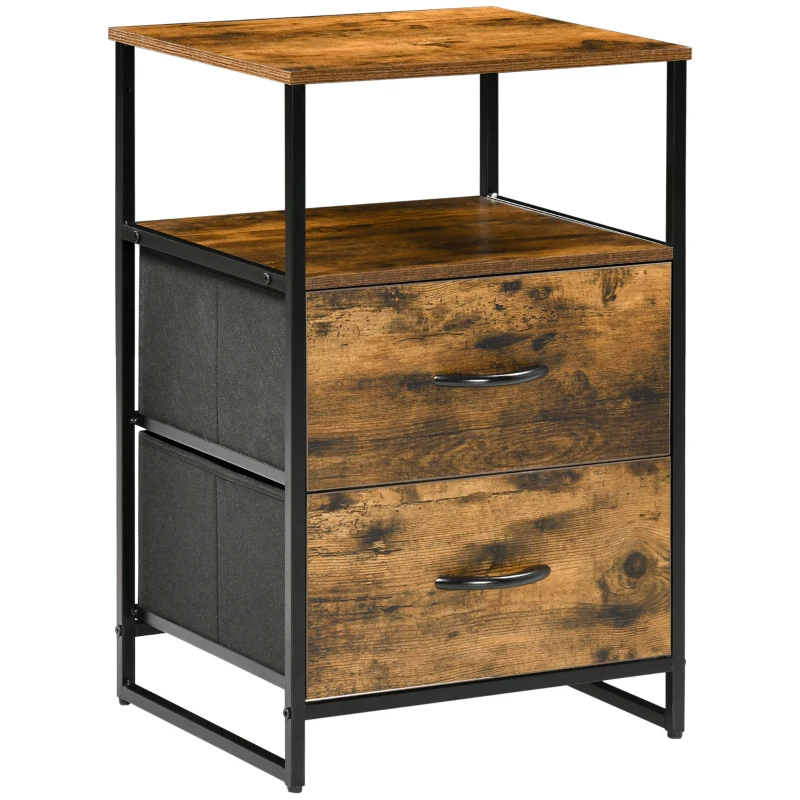 HOMCOM Noptieră cu 2 Sertare Material Textil Mobilier de Suport Mic cu Stil Industrial Comodă 2 sertare - 45 x 40 x 70,5 cm - Lemn și metal