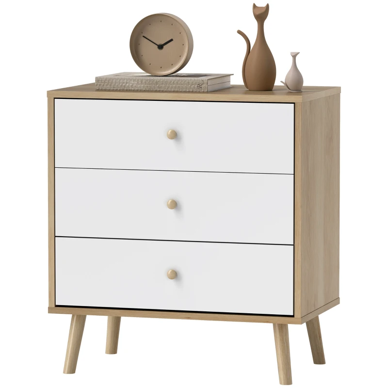 HOMCOM Comodă 3 sertare mobilier de depozitare stil modern pentru dormitor, living - 60 x 35 x 65 cm, stejar