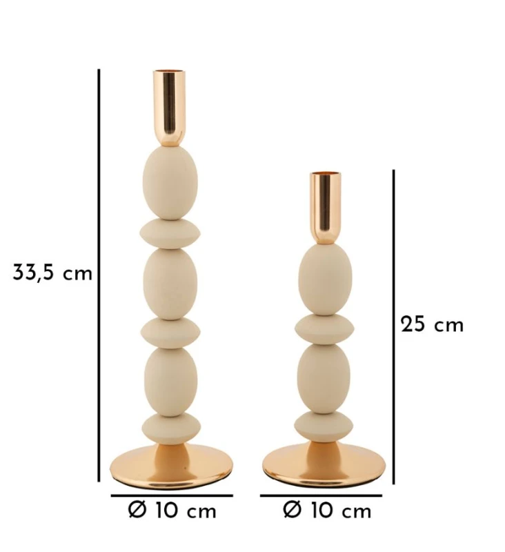 Mauro Ferretti Set Suport Lumânare Shuttle Crem 2 Bucăți Cm Ø10X25-10X33,3