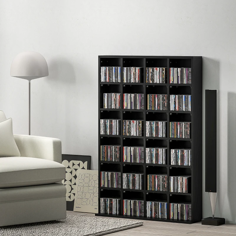 HOMCOM Móvel de Armazenamento Multimídia 480 CD/312 DVD Biblioteca em Madeira com Prateleiras Ajustáveis 89x130,5 cm Preto