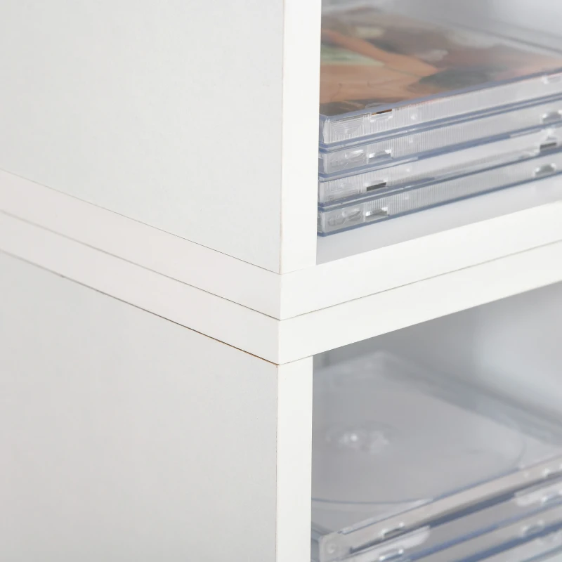 HOMCOM Conjunto de 2 Estantes Colunas Armário de Armazenamento CD-DVD 6+6 Compartimentos 21x19x88 cm Capacidade Máx. 160 CD Branco