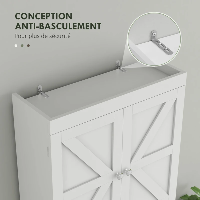 HOMCOM Dulap de depozitare deasupra toaletelor, dulap de baie cu 2 uși raft 58,5L x 23l x 170H cm alb