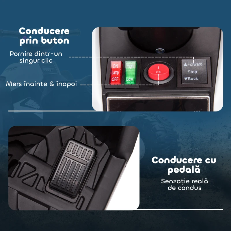 HOMCOM ATV Electric pentru Copii, Motocicletă pentru Copii cu Motor Dublu, 2 Viteze, Roți Late și Faruri LED, 83x53x55.5 cm, Alb(m-7)