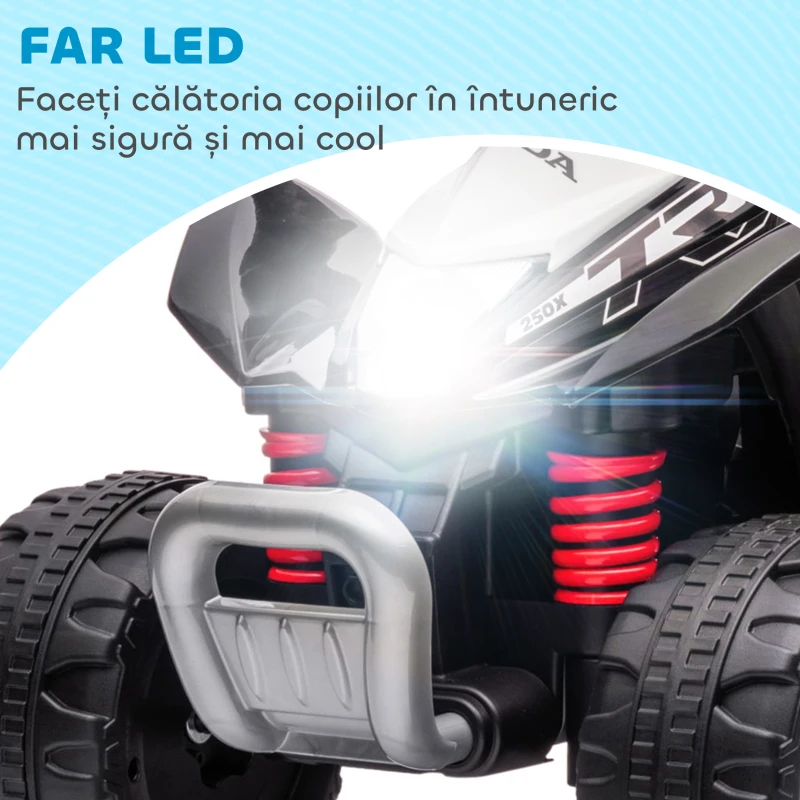 AIYAPLAY Quad Electric pentru Copii 18-36 Luni din PP si Metal cu Lumini LED, Claxon si Pedale, Viteza maxima max 2.8km/h, 65.5x38.5x43.5 cm, Negru