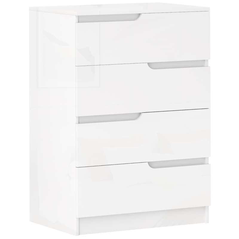 HOMCOM Comodă Modernă, Dulap, 4 Sertare, Placă de Pal, Dispozitiv Anti-Răsturnare, Amortizoare pentru Picioare, Alb