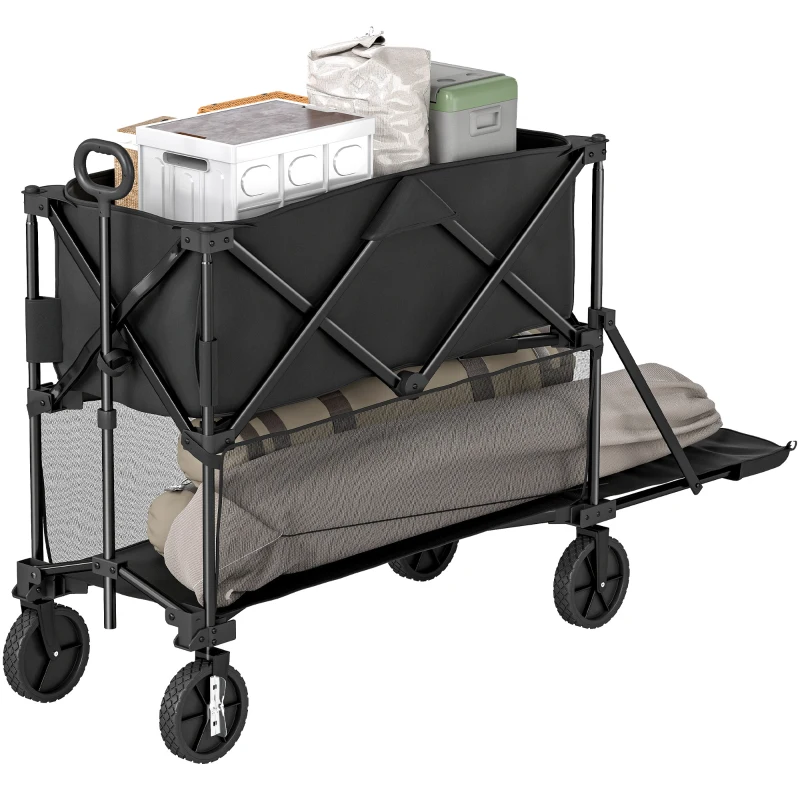 Outsunny Chariot de jardin pliable 350L chariot de transport à 2 étages charge max 200 kg avec roues tout terrain noir