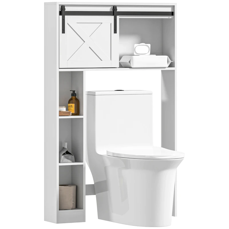 HOMCOM Mobilier de depozitare deasupra toaletei cu ușă glisantă, mobilier raft toaletă, raft reglabil, alb