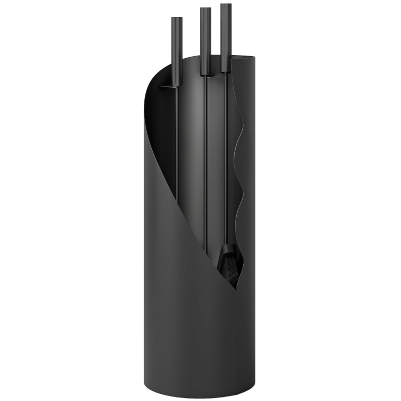 Outsunny Set utensili da camino 4 pezzi con scopa, paletta, attizzatoio e supporto, in metallo 20 x 20 x 65 cm, Nero