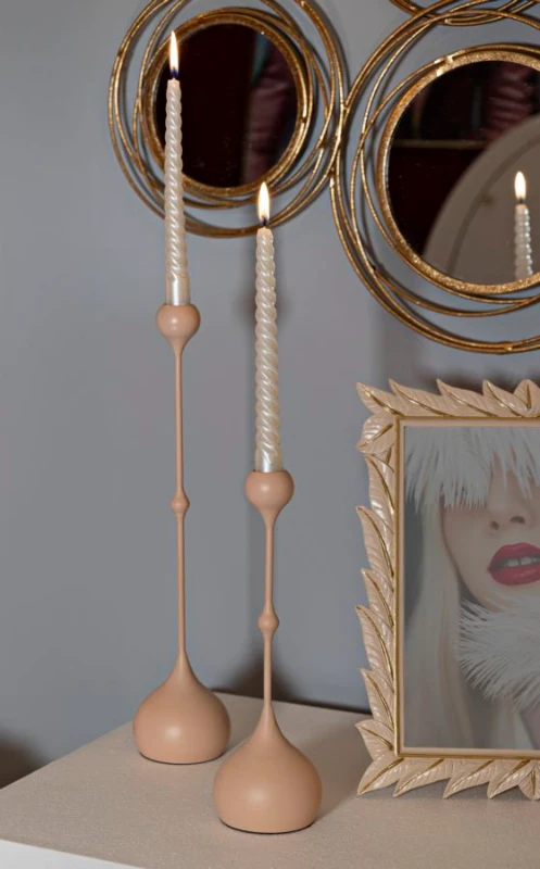 Mauro Ferretti Set Suport Lumanare Slimmy Roz 2 Bucati Cm Ø 8X26-8X35