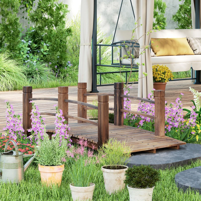 Outsunny Pod de Grădină - Pod de Iaz - pasarelă din Lemn - Decor Grădină dim. 152,5L x 67l x 48H cm - Lemn de Brad tratat prin carbonizare