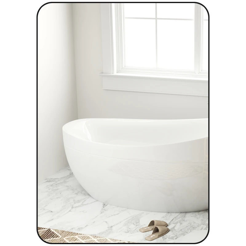 HOMCOM Oglindă de perete oglindă de baie rectangulară cu ramă din aliaj de aluminiu negru pentru dormitor, sufragerie 50 x 70 cm
