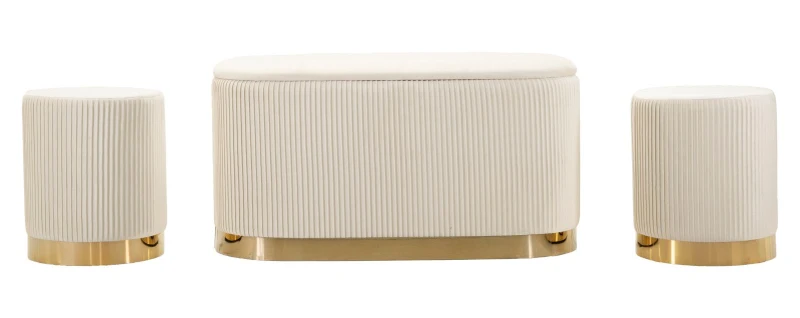 Mauro Ferretti Banca Cu Depozitare Și Taburet Shopy Crem Set 3 Bucăți Cm 80X37X42-29X33