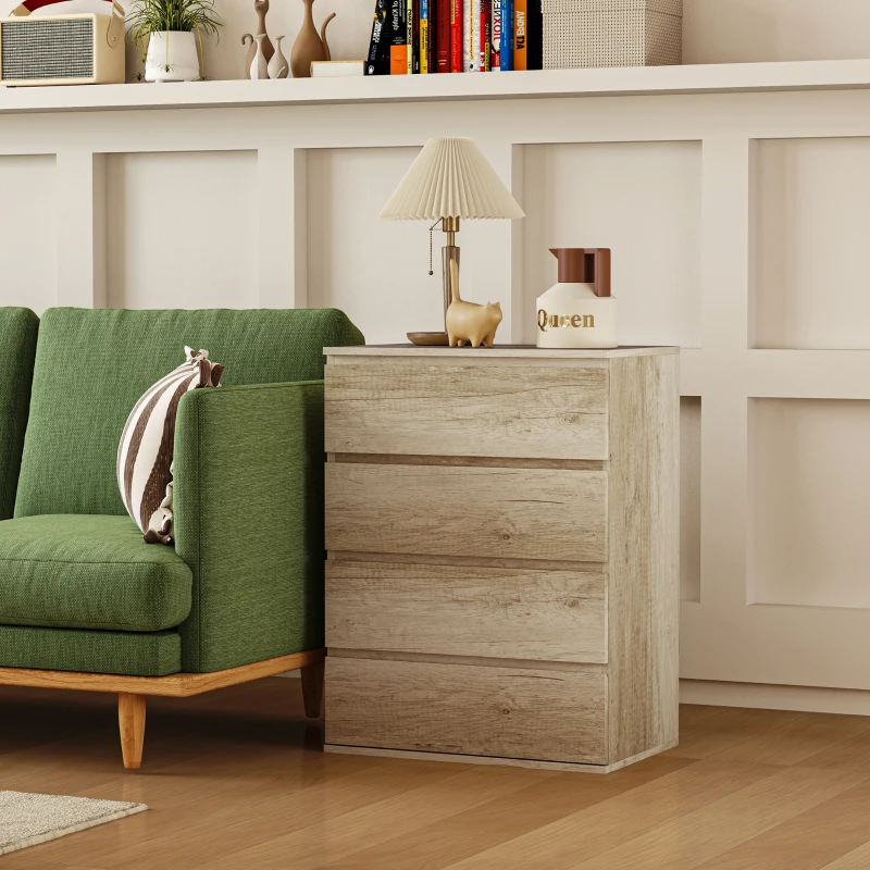 HOMCOM Comodă 4 sertare mobilier de depozitare design minimalist fără mânere 60 x 40 x 80 cm natural