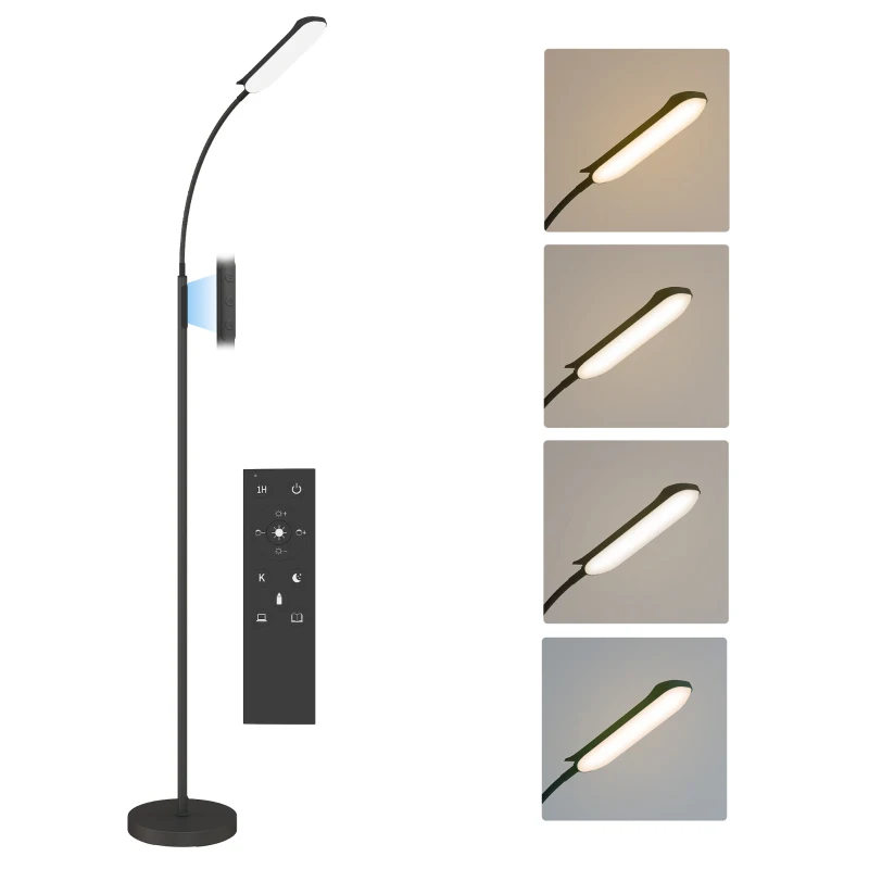 HOMCOM Lampadar de podea de salon cu telecomandă, control tactil, temperatură culori și luminiozitate reglabile, negru