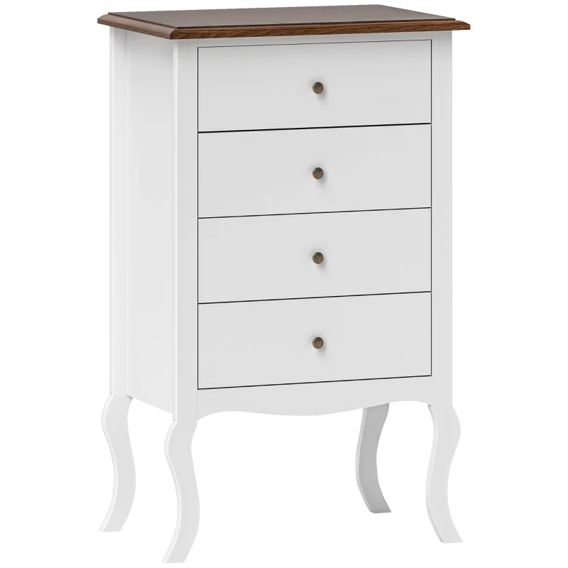HOMCOM Cămin de Dormitor cu 4 Sertare Design Anti-răsturnare Coteț pentru Sufragerie Hol 60x40x98,5 cm Alb și Stejar