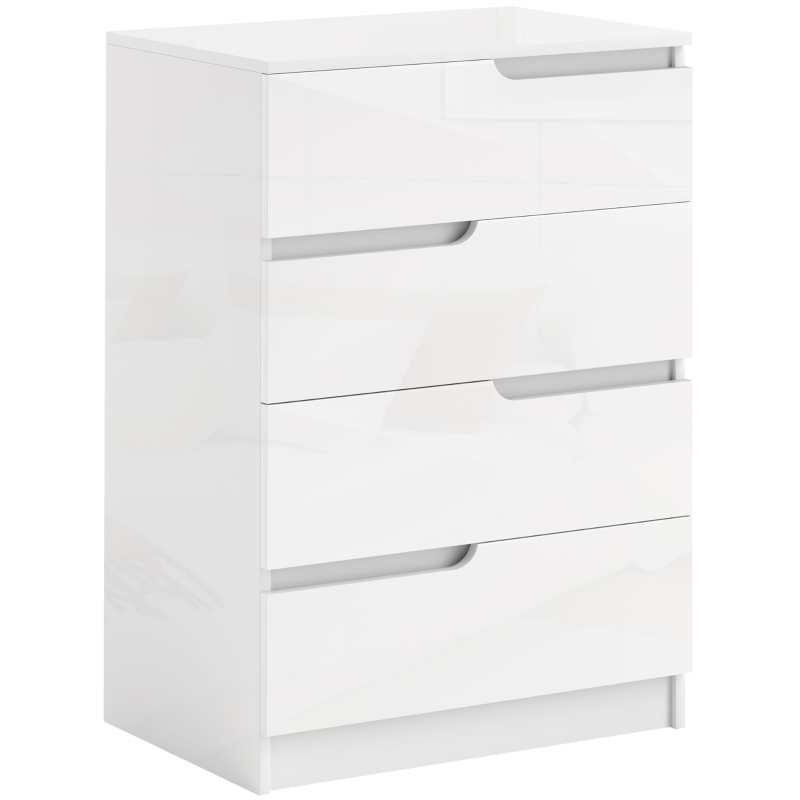 HOMCOM Comodă Modernă, Dulap, 4 Sertare, Placă de Pal, Dispozitiv Anti-Răsturnare, Amortizoare pentru Picioare, Alb