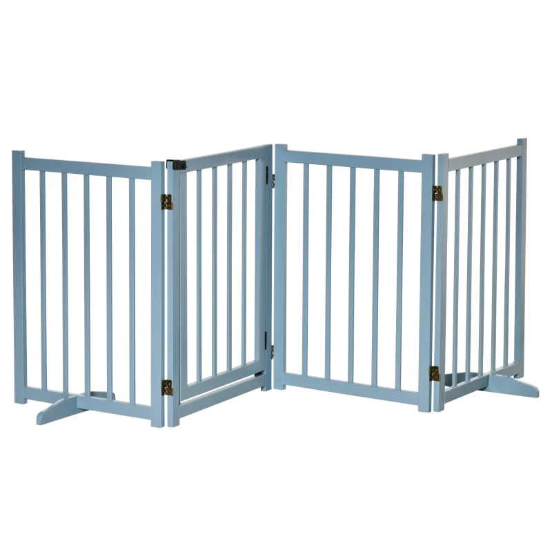 PawHut Cancellino Pieghevole per Cani Taglia Piccola/Media con 4 Pannelli in Legno e Porta, 237.5x36x80 cm, Grigio