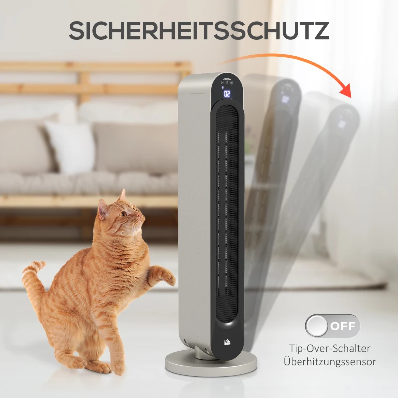 HOMCOM Elektrische Bijverwarming, 3 Modi, 12-Uur Timer, LED Display, Oszillatiefunctie