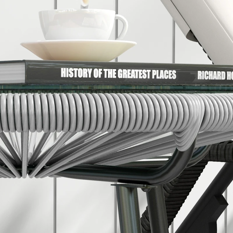 Outsunny Masă de cafea rotundă de grădină din răchită aspect rotin metal și blat sticlă securizată Ø 50 x 50 cm gri