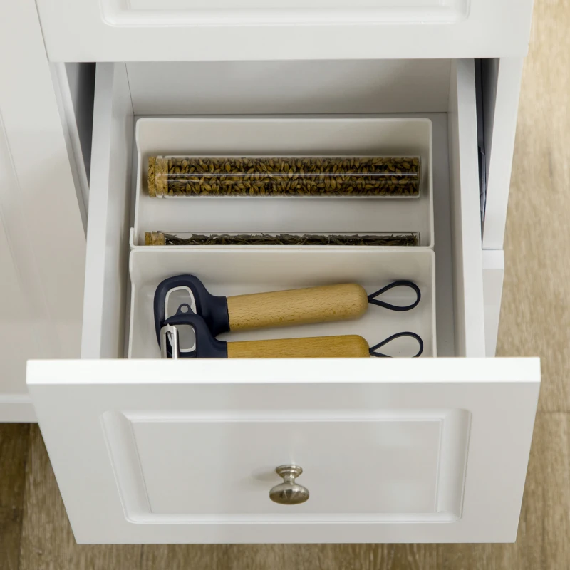 HOMCOM Ilha de Cozinha com Tampo Rebatível 3 Gavetas 1 Armário Porta-Panos e Porta-Especiarias 111,5x75x89 cm Branco