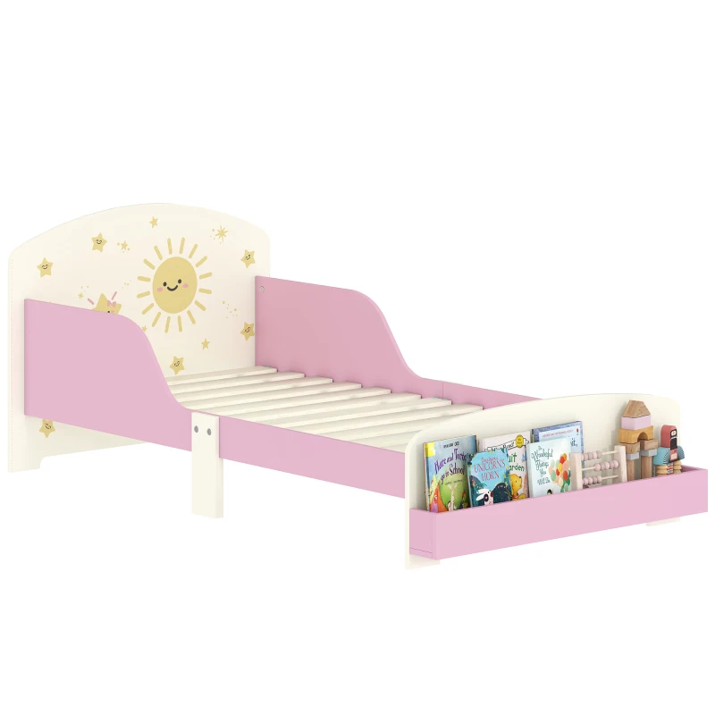 AIYAPLAY Lit pour Enfants 3-8 Ans Bas en Bois avec Espace de Rangement et Côtés, 150x77x60 cm, Rose