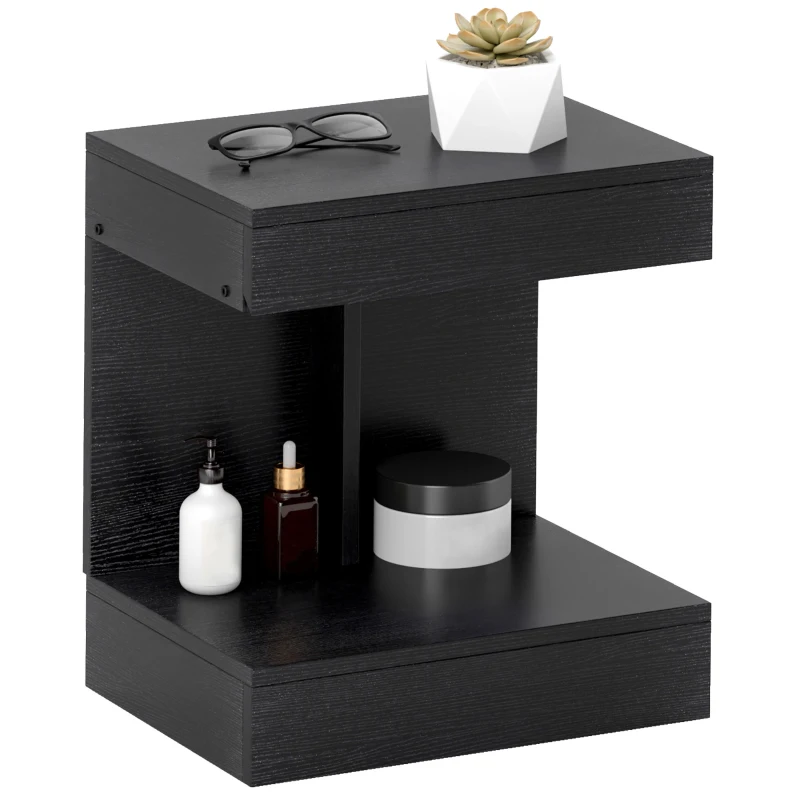 HOMCOM Noptieră, masă laterală cu sertar și raft, masă de cafea modernă cu funcție de raft pentru diferite camere, Negru
