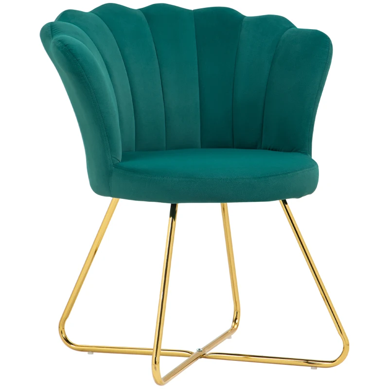 HOMCOM Poltrona Concha Poltrona para Penteadeira Poltrona de Veludo Poltrona de Sala com Pés em Aço 69x64x80 cm Verde Escuro