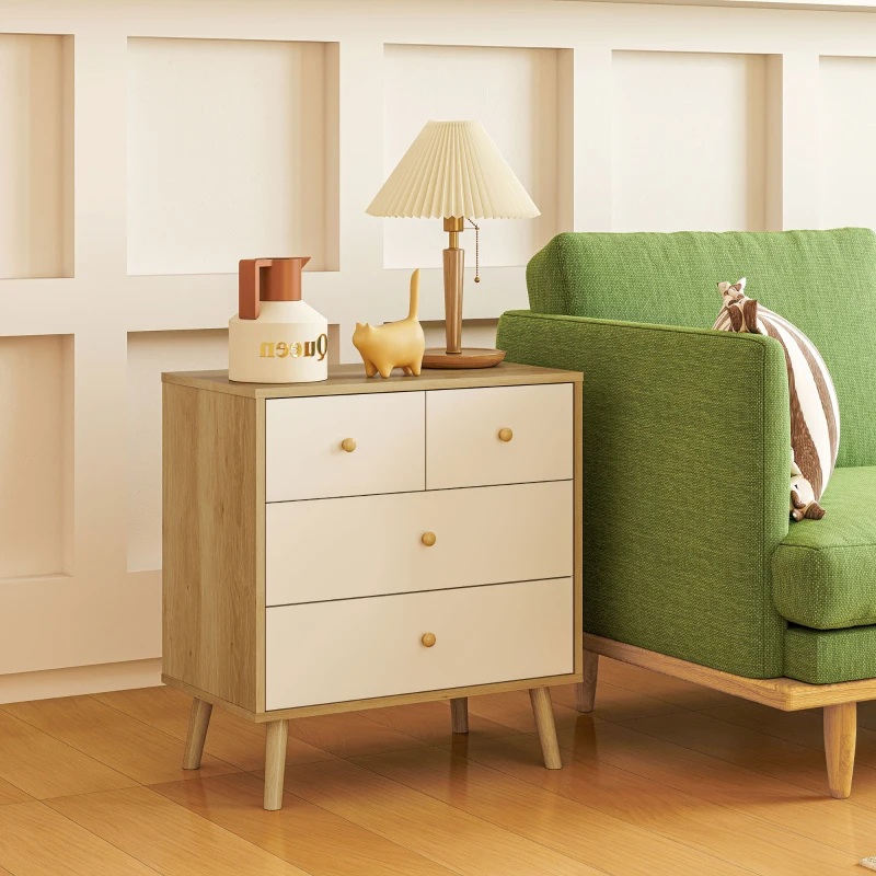 HOMCOM Cofraj cu 4 Sertare cu Finisaj Elegant și Capacitate Mare de Depozitare 60x35x65 cm Stejar și Alb