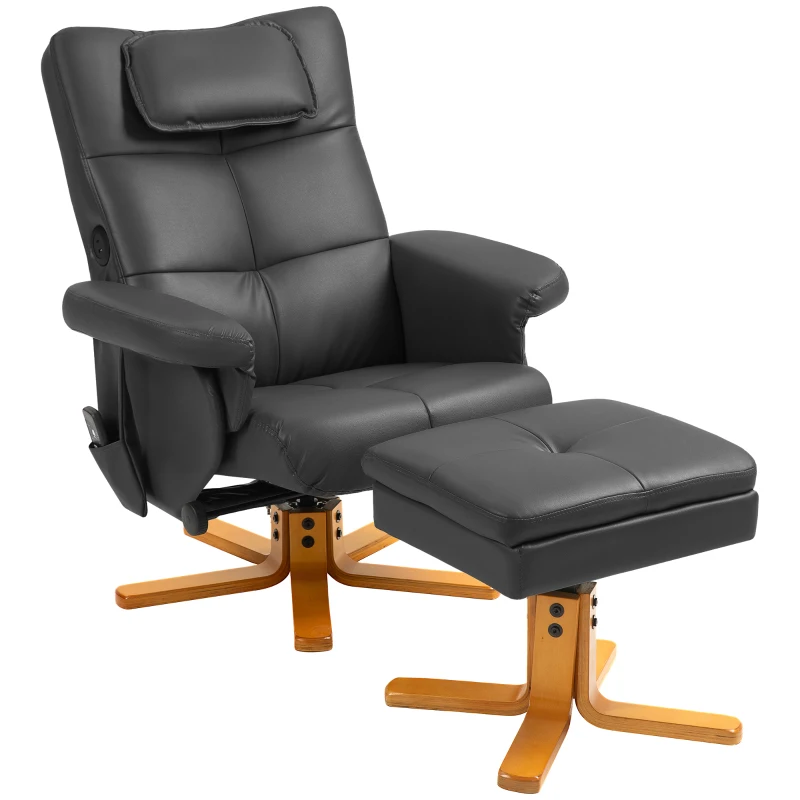 HOMCOM Poltrona de Massagem com Apoio para os Pés Encosto Reclinável Até 135° Compartimento de Armazenamento Controle Remoto Preto