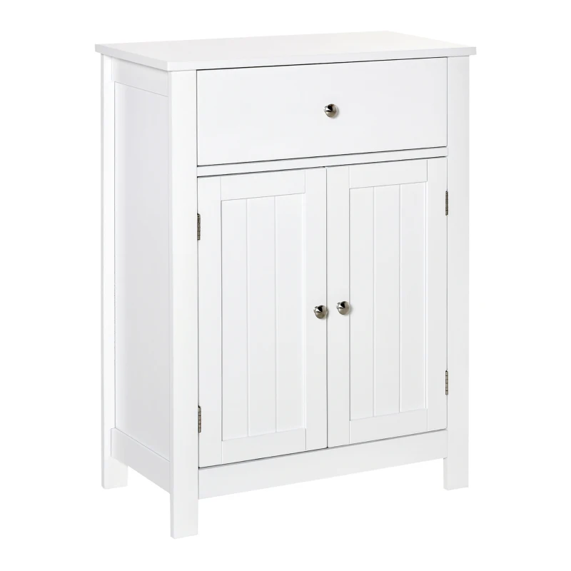 Kleankin Dulap de Baie cu 1 Sertar 2 Uși și Raft Interior Reglabil Mobilier Auxiliar de Depozitare Multifuncțional pentru Sufragerie Bucătărie Antivuelco 60x30x80 cm Alb
