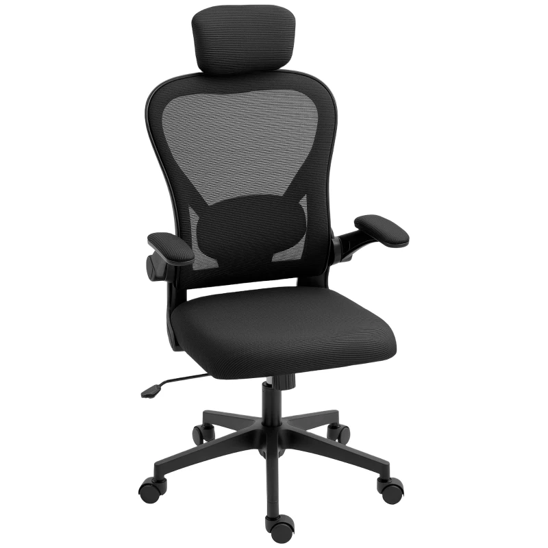 HOMCOM Cadeira de Escritório Giratória com Altura Ajustável Apoio para a Cabeça e Suporte Lombar Ajustáveis 58x63x115-125 cm Preto