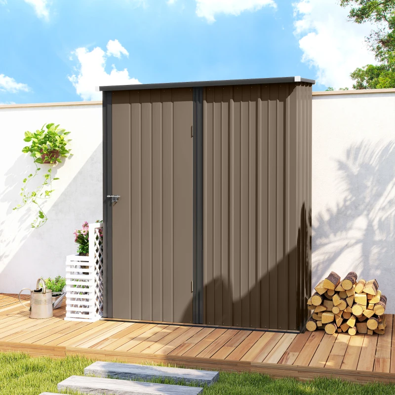 Outsunny Caseta de Jardín Metálica 1,34 m² 161,5x94,5x196 cm con 1 Puerta y Cerradura para Almacenamiento de Herramientas Marrón(m-8)